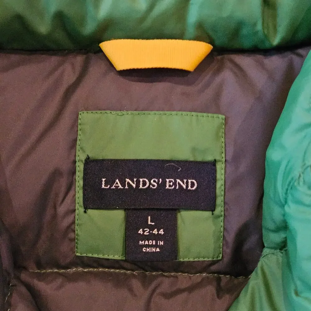 Lands’ End Down‎ Puffer Vest Mens L Green Quilted Snap Front Layering Vest - Picture 7 of 8